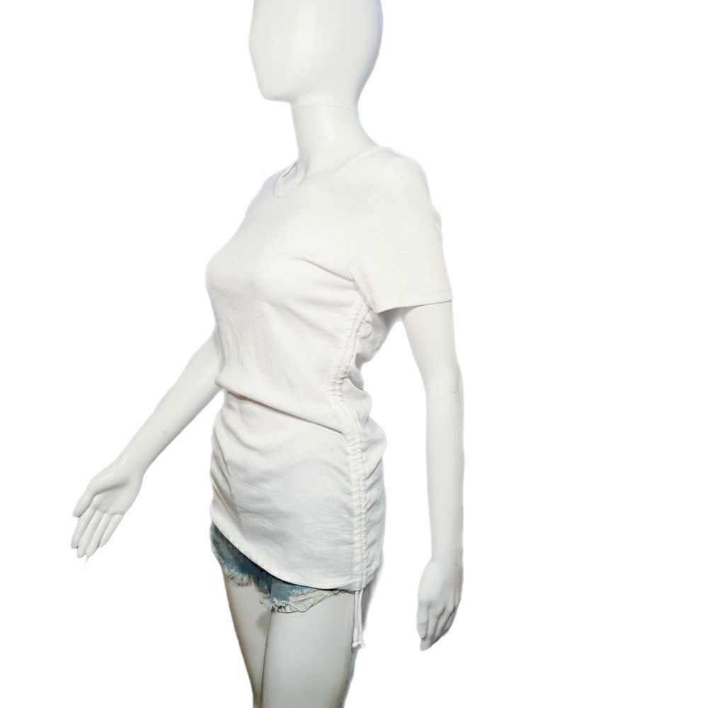 Women's White Short-Sleeve Side-Ruched Tee